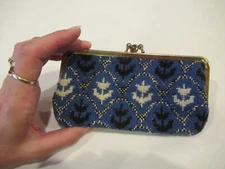 Brynkir blue wool wallet, made in Wales, vintage, 6.5 inches
