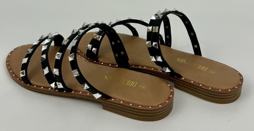 DREAM PAIRS Clear Studded Rhinestone Slide Sandals Sz 9 Black Pu Rivet Women’s - Picture 8 of 13