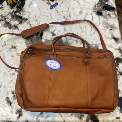 David King Boston Laptop Messenger Bag Briefcase Brown Leather