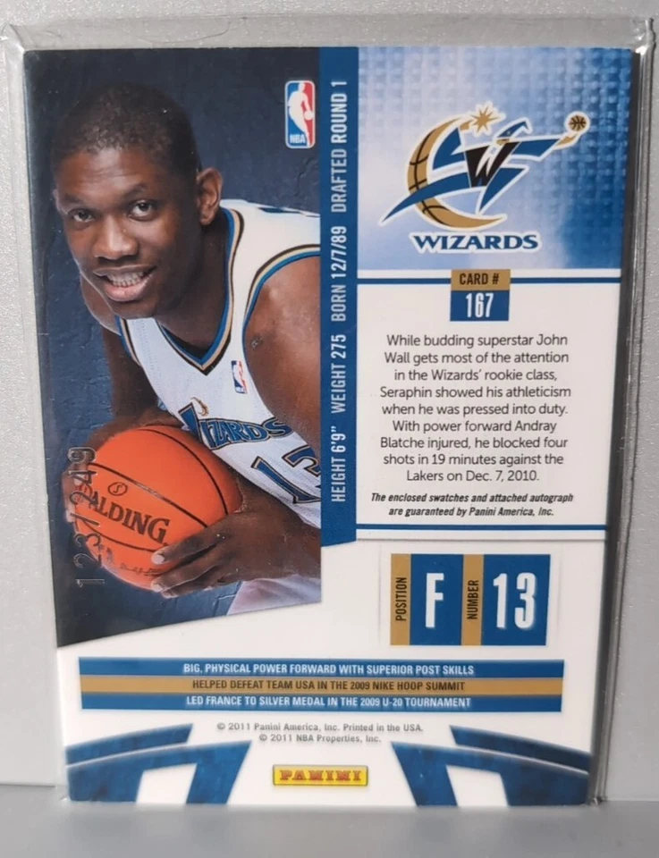 2010-11 Absolute Memorabilia Washington Wizard Kevin Seraphin JSY AU 123/249 RC - Image 2 of 2