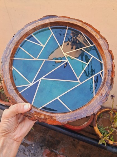 Set of 2 Epoxy Resin Wooden Platter Trays Handmade Mango Wood Serving Trays Gift - Picture 7 of 7