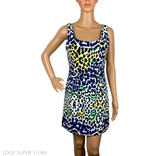 Sexy Mini Vestido Milly Azul Verde Estampado Leopardo Sin Mangas Cuello Redondo Talla Pequeña - Imagen 1 de 5