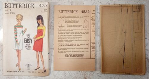 BUTTERICK 4532 Pattern VTG 60s UNCUT One-Piece Dress A-line Square Neck Junior 9 - Picture 3 of 7