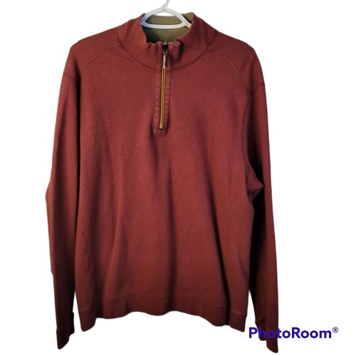 TOMMY BAHAMA Men's 1/4 Zip Reversible Burnt Orange Sweater Size Large Cotton - Picture 1 of 10