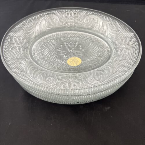 Vintage Sandwich Oval Snack Teller Diadem Chantilly Muster Klarglas 6er Set