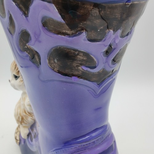 Victorian Style Shoe Planter Cat Figurine Purple Boot Vase Ceramic Vintage 8.5” - Picture 5 of 12