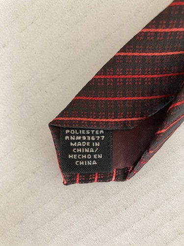 J. Ferrar Men's Necktie Tie Polyester Burgundy Red Stripe Slim - Picture 5 of 6