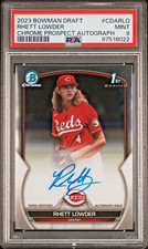 Rhett Lowder 2023 Bowman Draft Chrome Prospect RC ON CARD Auto PSA MINT 9