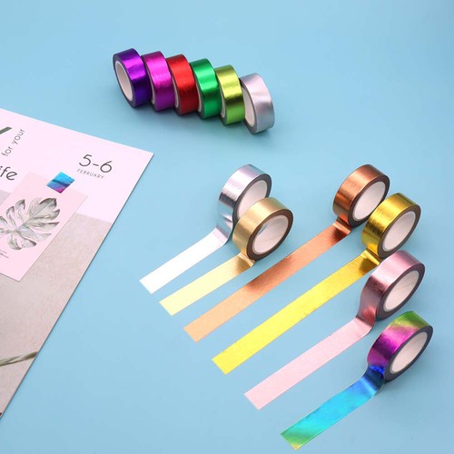 6 Rolls Foil Washi Tape Set 15mm x10m Solid Colorful Paper Adhesive Sticky Tapes - Picture 7 of 81