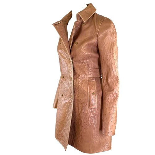 Struzzo Goffrato Donna Pelle Cappotto Donna Marrone pelle di Cappotto - Picture 2 of 5