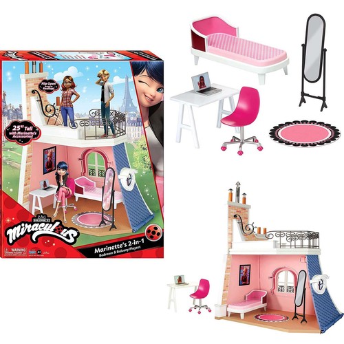 Miraculous Ladybug Marinette's 2 in 1 Balcony Bedroom Playset 60cm 2 floor Toys  - Picture 1 of 7