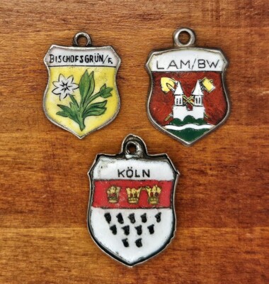Vintage 800 silver GERMANY GERMAN AUSTRIA SOUVENIR ENAMEL TRAVEL SHIELD charm