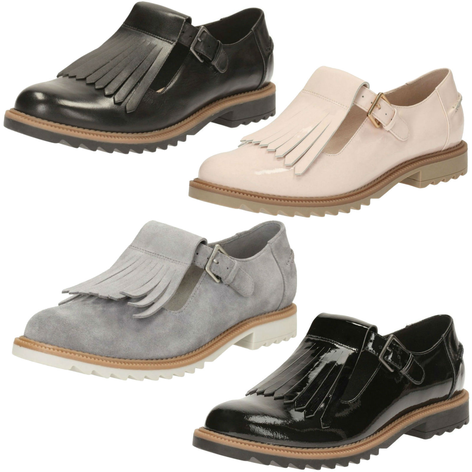 Damen Clarks Schwarz Leder oder Schwarz Patent Fransen T-Riemen Greifen Mia Damen Clarks Schwarz oder Leder oder Schwarz Schwarz Patent Fransen T-Riemen Greifen Mia 39d7d2