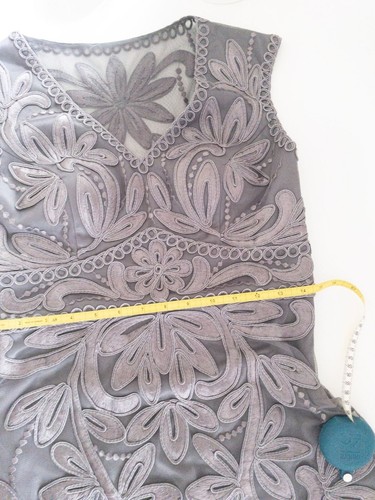 Sue Wong Embroidered Mesh Sleeveless Cocktail Dress Size 8 Gray Floral Design - Picture 12 of 14