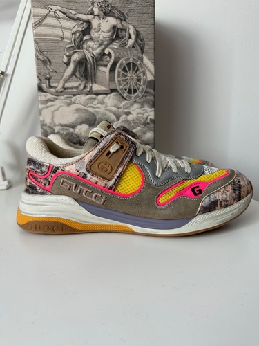 GUCCI Ultrapace Ace Serpiente Cuero Gamuza Envejecida 592348 Zapatillas Deportivas! - Imagen 5 de 14