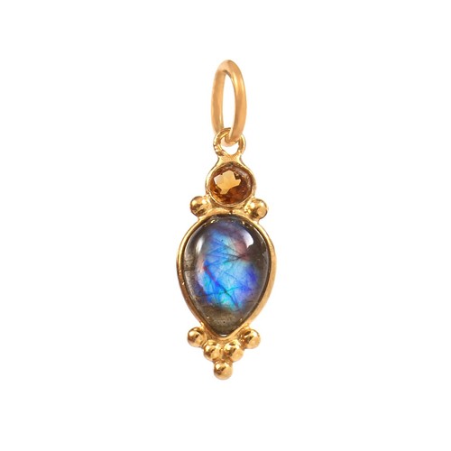 Natural Labradorite & Citrine Charm -18k Solid Gold Handmade Charm Pendant - Picture 2 of 2