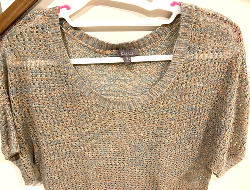 Katies Open Knit Top, size S, tan with coloured fleck, short sleeve, acrylic - Picture 3 of 4