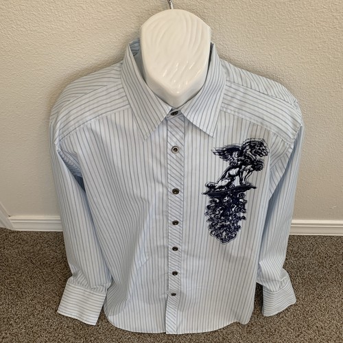 Level Ten Shirt Mens X-Large Long Sleeve Button Up Blue Striped Polyester Blend - Picture 2 of 12