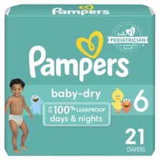 PAMPERS DISPOSABLE DIAPERS BABY DRY DAY  NIGHTS SESAME ST 21 CT SIZE 6 EACH 1 