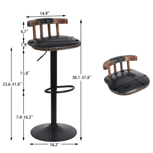 2PCS Vintage Wood Swivel Counter Height Bar Stools Pub Bar Kitchen Island Stools - Picture 12 of 12