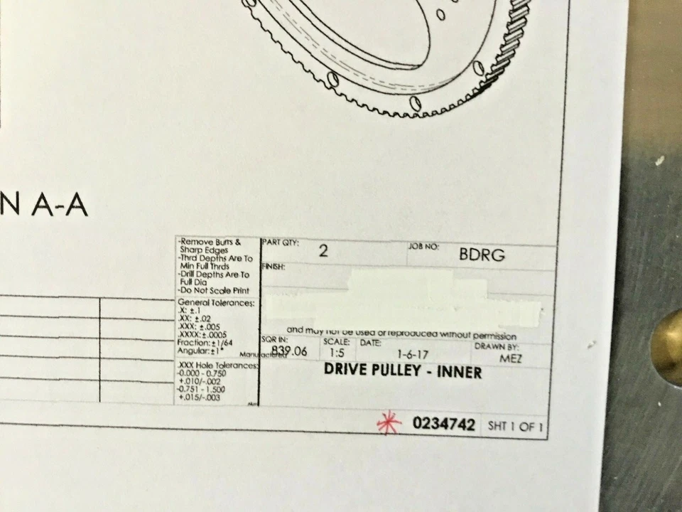 POLEA DE TRANSMISIÓN - INTERIOR # 0234742 Aluminio 6061 se adapta a cinta transportadora de paso AT20 #A  Foto 2 de 4