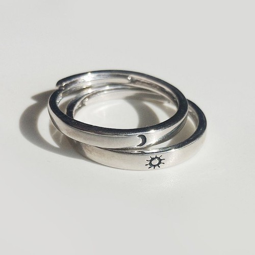 2Pcs Sun and Moon Lover Couple Rings Set Promise Wedding Bands for Him and Her - Picture 12 of 14