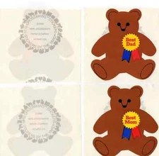 Vintage Mrs Grossman Stickers-1986 Giant Best Mom Best Dad Ribbon Teddy Bear Set