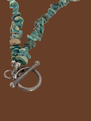 STERLING SILVER TUMBLED & CHIP NATURAL TURQUOISE 18.75" NECKLACE 69.5 GRAM #7973 - Picture 5 of 7