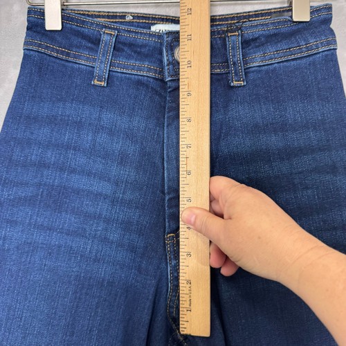 Zara Jeans Damen 2 dunkle Waschung hoher Bund weites Bein Knöchel roher Saum Stretch - Bild 6 von 8