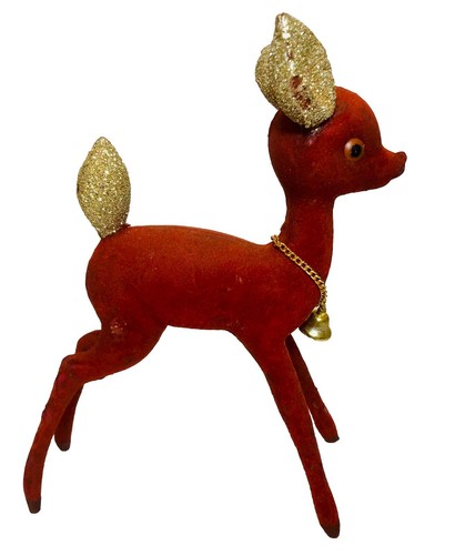 Vintage rot beflockt Rentier Gold Glitzer Ohren und Schwanz Japan 60er Jahre - Bild 4 von 16