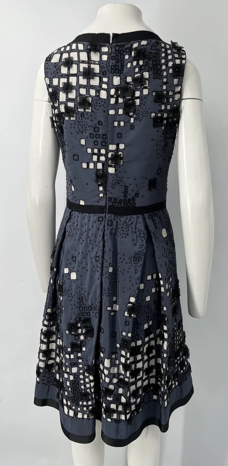 Naeem Khan темно-синий украшенный без рукавов перевернутый складки трапеции платье sz 6 - Изображение 3 из 4