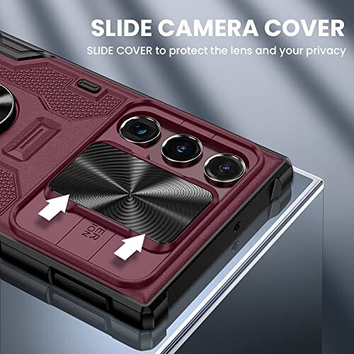 for Galaxy S22 Ultra Kickstand Case with Slide Camera Cover, Built-in Burgundy - Picture 5 of 7