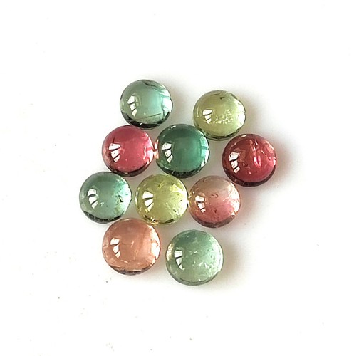 Multi Color Tourmaline Cabochon 3.5 mm Round Cut Natural Gemstone 10 Pieces Lot - Picture 1 of 4