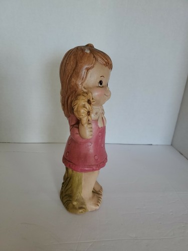 Girl Pink Dress With Dots And Flowers Ceramic Figurine - Picture 4 of 5