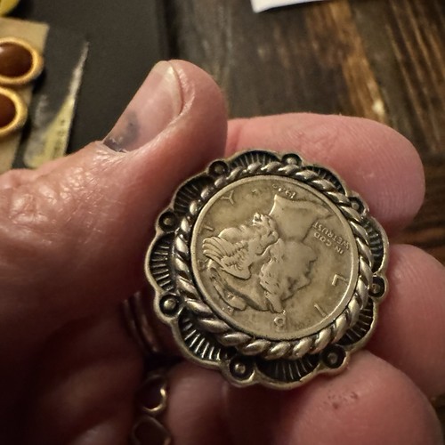 Signed Carolyn Pollack Sterling 1942 Mercury Dime Southwest Style Sz 5 Ring - Picture 7 of 7
