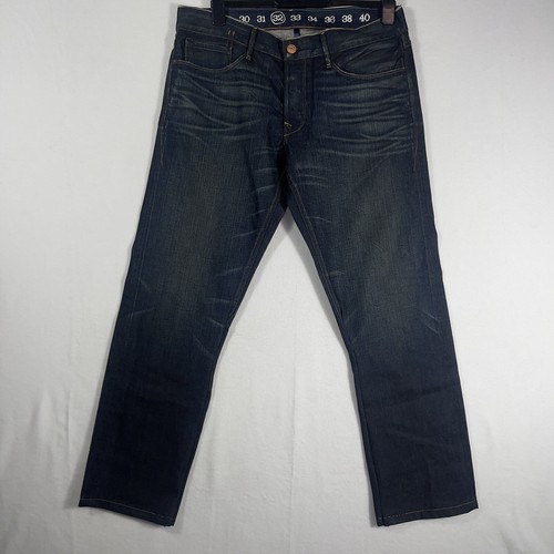 Ernest Sewn Fulton Jeans True Sz 36x30 Dark Wash Straight Button Fly USA made.