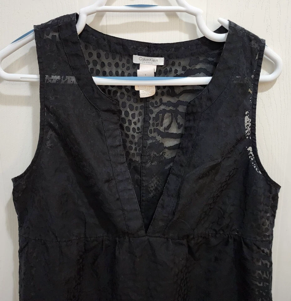 Roupa de banho Calvin Klein feminina sem mangas gola V profunda vestido de cobertura semi transparente G - Imagem 2 de 4