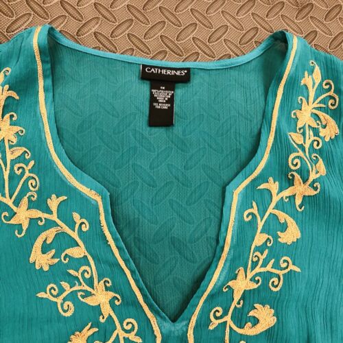 Catherines 2X Swimsuit Coverup Teal Long Sleeve Tunic Top Sheer Plus Size - Picture 4 of 7