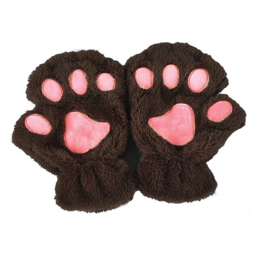 New Women Lovely Warm Plush Winter Children Gloves Cat Paw Mittens Fingerless - Picture 15 of 38