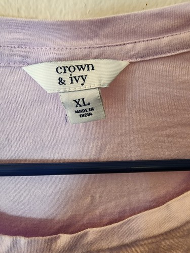 Crown & Ivy XL Women's Midlength Sleeve Lavender Blouse Shirt Made in India - Picture 2 of 3