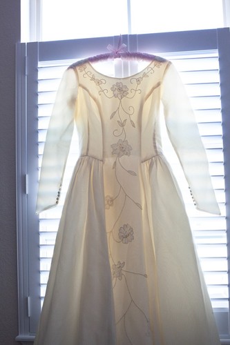 Vintage 90s Y2K Custom Ivory Silk Beaded Cocktail Length Wedding Dress - Picture 3 of 16