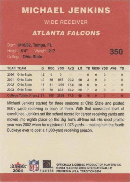 2004 Fleer Tradition Michael Jenkins #350