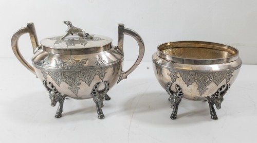 Antique Rogers Silverplate Fancy Tea Coffee Service Hunting Theme Stag Deer Dog - Picture 19 of 21