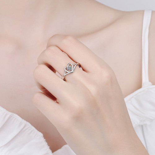 Women's GRA Moissanite Heart Shape Engagement Wedding Ring 14K White Gold Plated - Picture 6 of 10