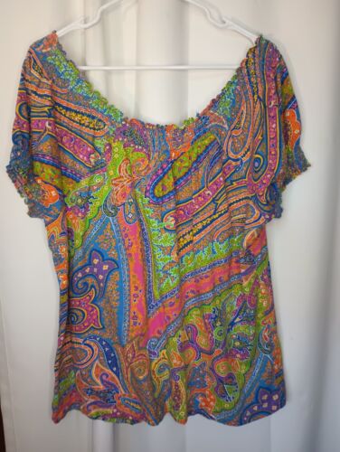 Top contadino Lauren Ralph Lauren 1x paisley multicolore luminoso smock preppy viaggio - Foto 4 di 8
