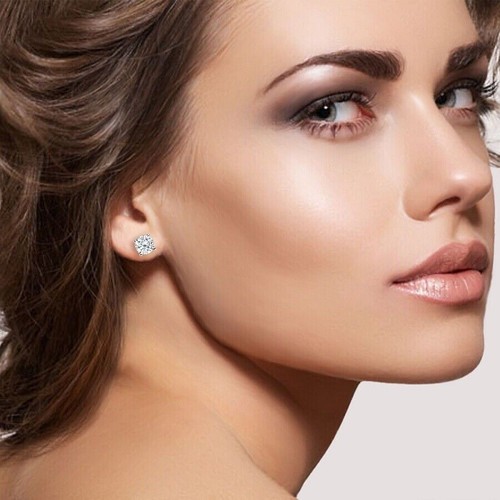 Aretes de moissanita GRA de 4,0 quilates de oro blanco macizo de 14 quilates de 8 mm - Elegante regalo - Imagen 6 de 15