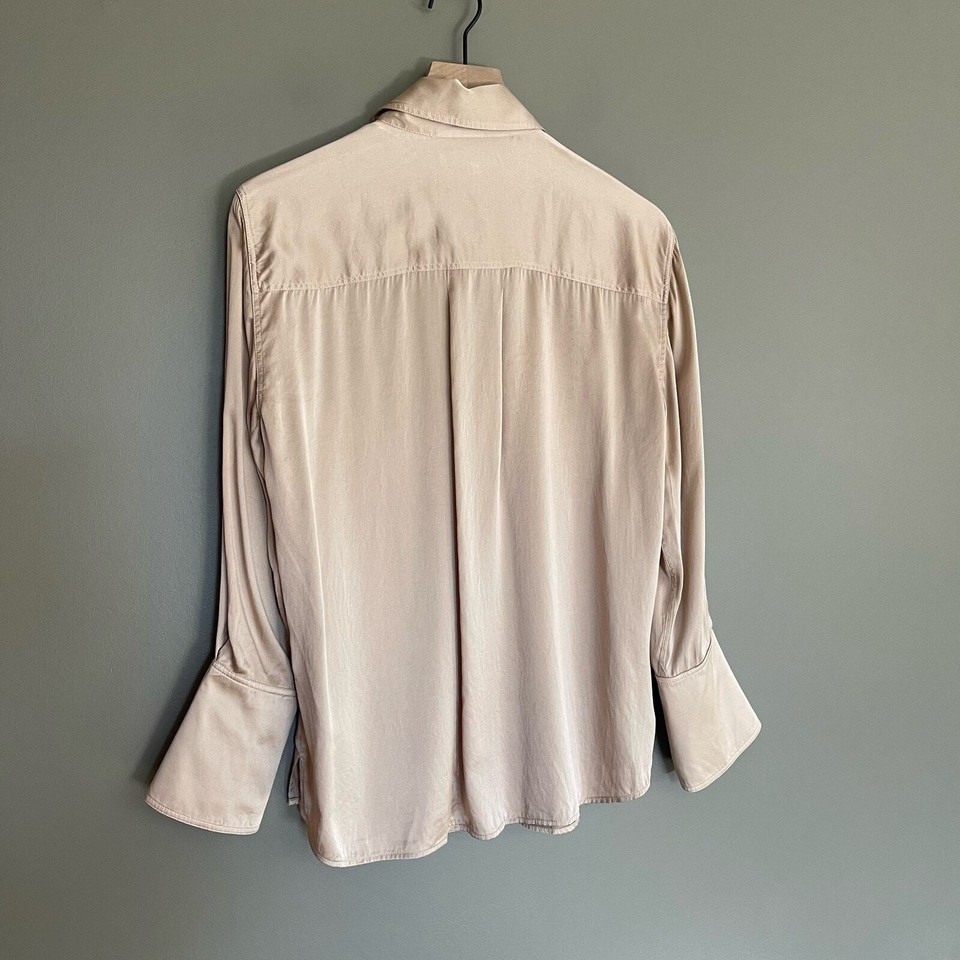 FRAME Boyfriend Silk Blouse In Bare Size XS Cream Champagne Oversized