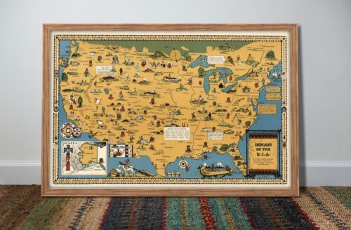 1944 Indians of the USA Native American Tribes Pictorial Map Wall Poster Print - Picture 28 of 32