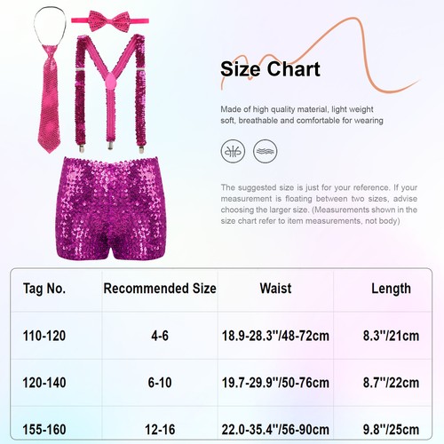 Kids Boys Sequins Dance Shorts Gymnastics Athletic Bottoms and Necktie Bow Tie - Picture 24 of 65