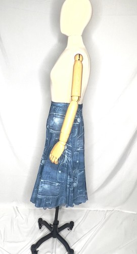 Einzigartiger Faux Denim Gored Rock Hi-Low Mood Stoff Hergestellt in New York Größe 6/8 - Bild 3 von 8